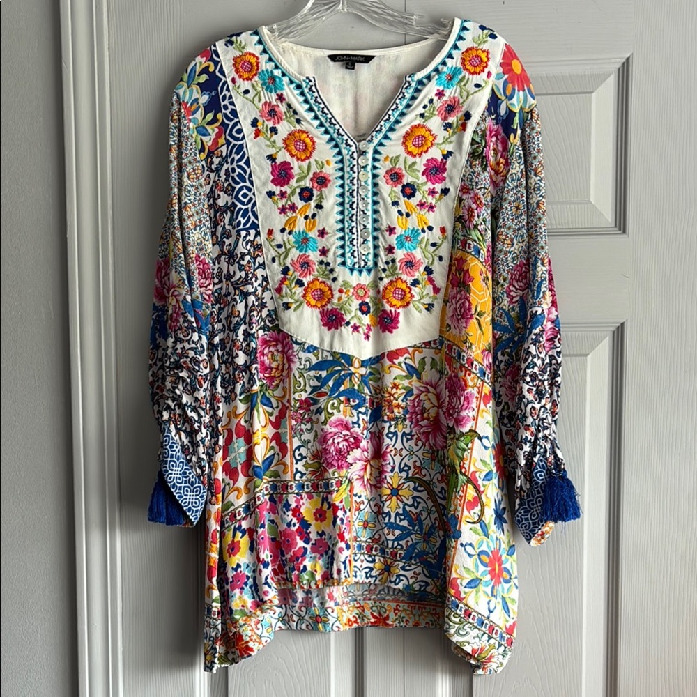 John Mark Colorful Floral Bohemian Tunic L